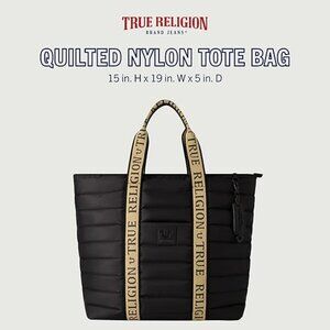 True Religion Tote Bag, Quilted Nylon Purse Handbag